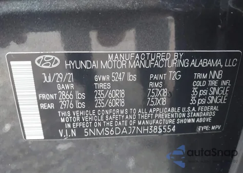 2022 Hyundai Santa Fe Xrt from USA, damaged, VIN 5NMS6DAJ7NH385554